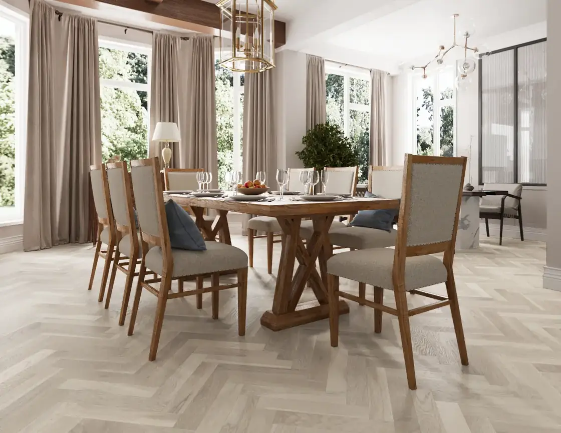 White Washed Herringbone — Lacquered
