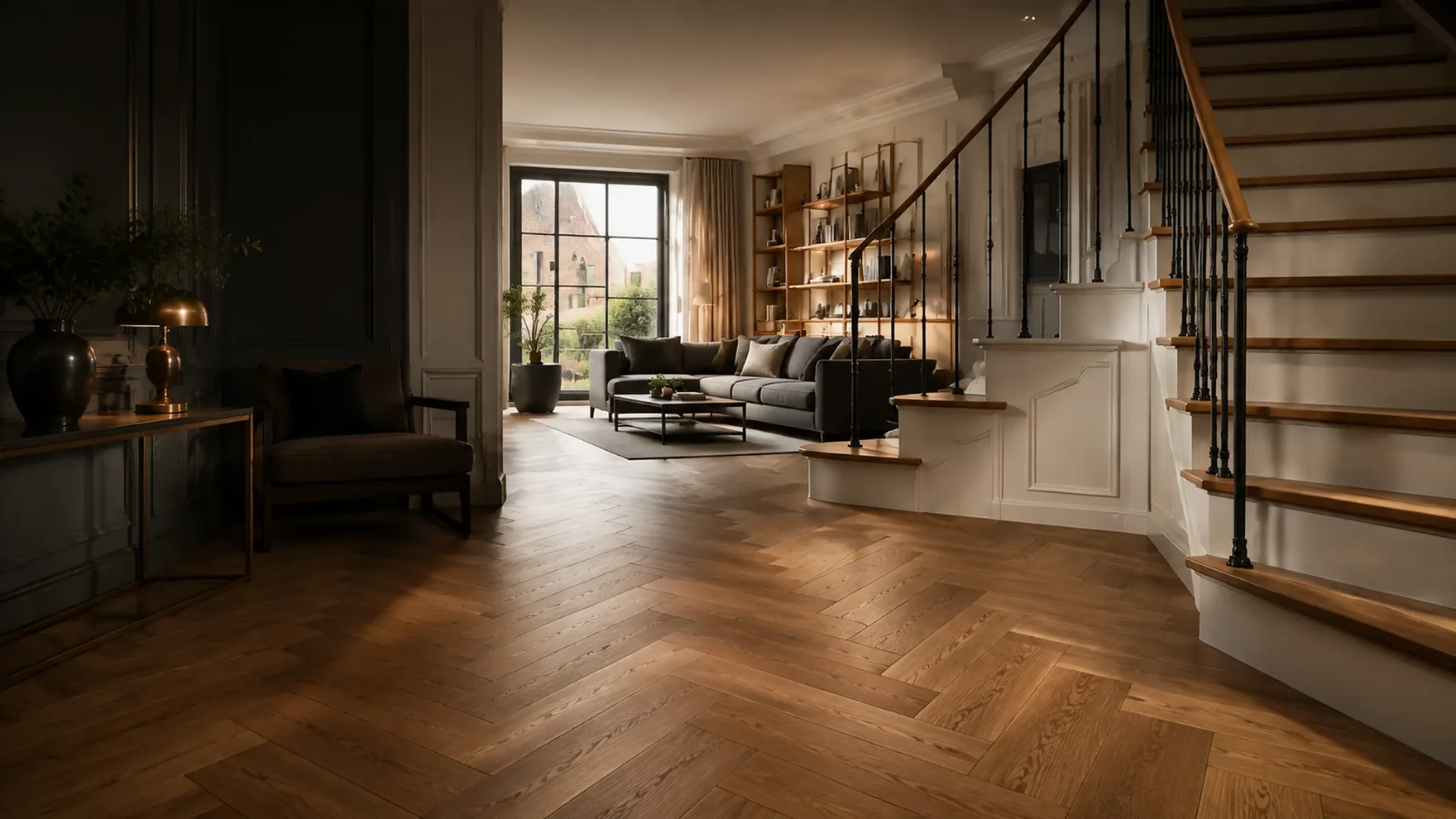Herringbone oak floor fitted by BAJ Flooring in a London home